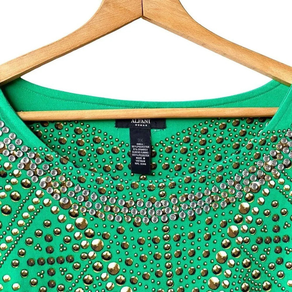 ALFANI Women’s Knit Top Jewel Rhinestones Printed Sheer Sleeve Blouse Plus 3X - Picture 3 of 3